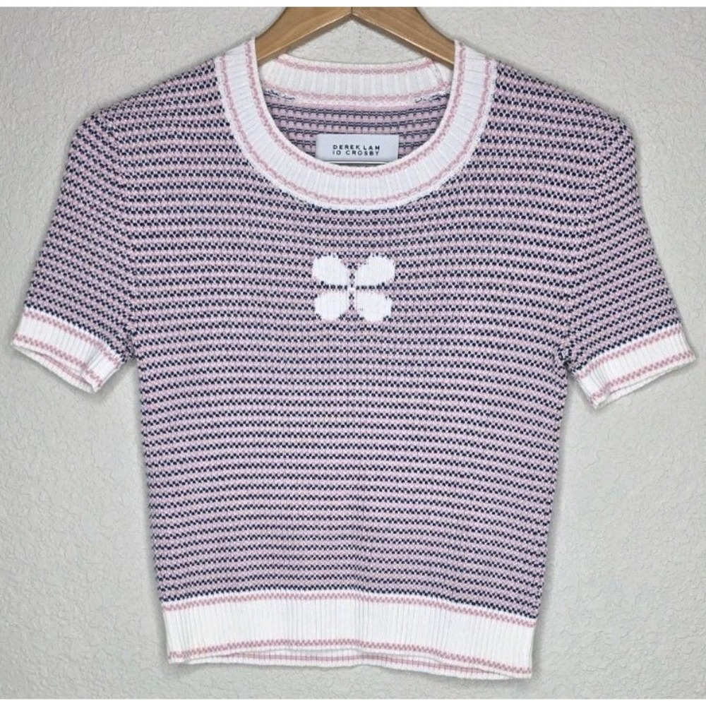 Derek Lam 10 Crosby Short Sleeve Cropped Knit Top Sweater Shirt Cottage XS Core